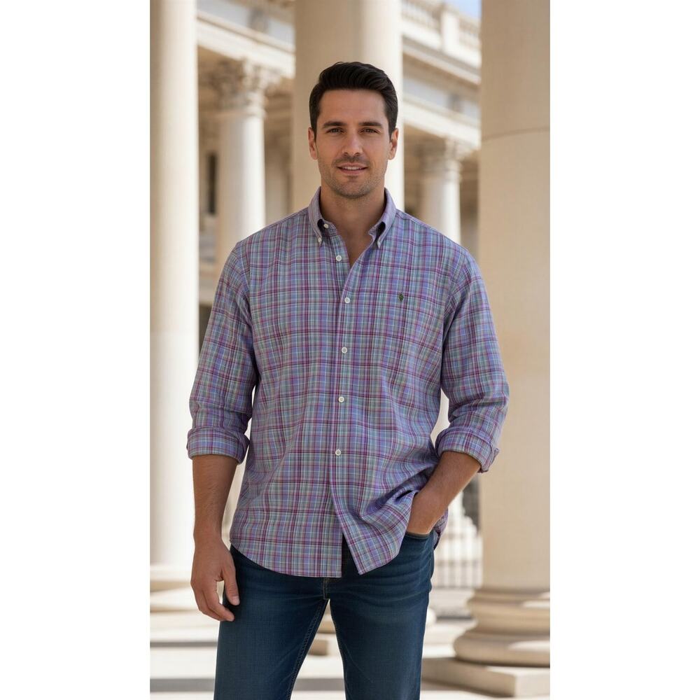 Ralph Lauren Shirt Mens XL Multicolor Plaid Classic Fit Button-Down Long